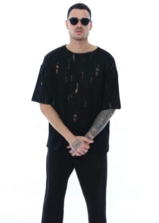 OVERSIZE  YIRTIK DETAYLI T-SHIRT