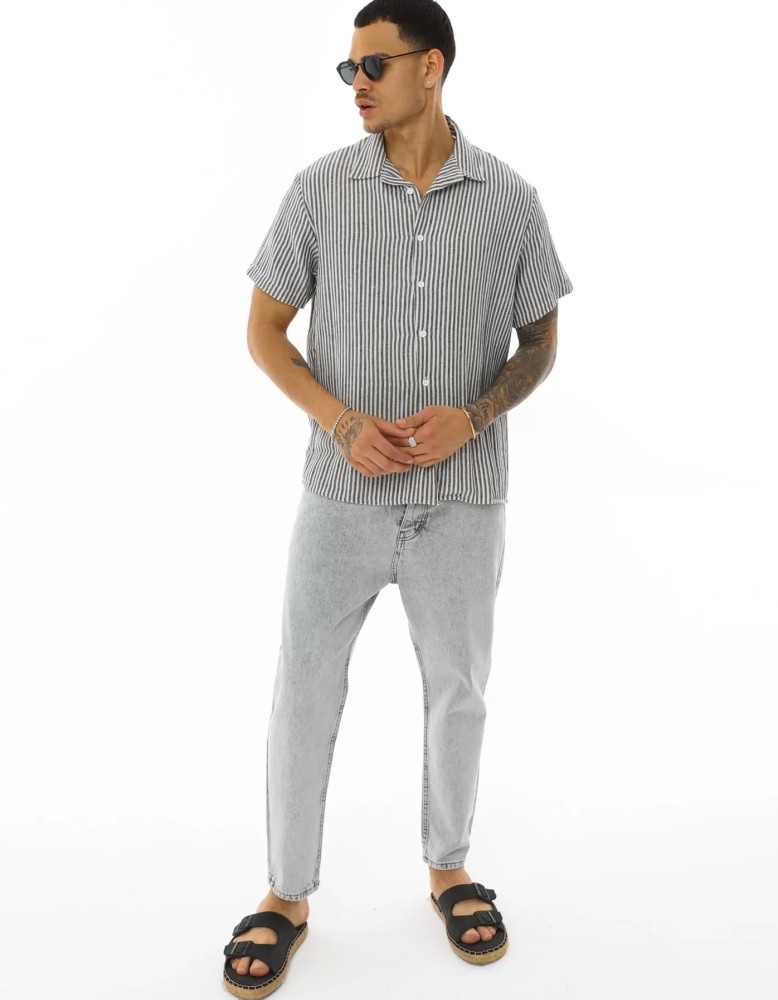 OVERSIZE KALIN ÇİZGİLİ KISA KOLLU GÖMLEK OVERSIZE KALIN ÇİZGİLİ KISA KOLLU GÖMLEK