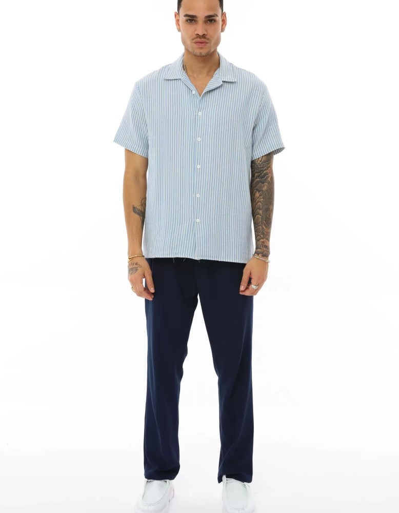OVERSIZE KALIN ÇİZGİLİ KISA KOLLU GÖMLEK OVERSIZE KALIN ÇİZGİLİ KISA KOLLU GÖMLEK