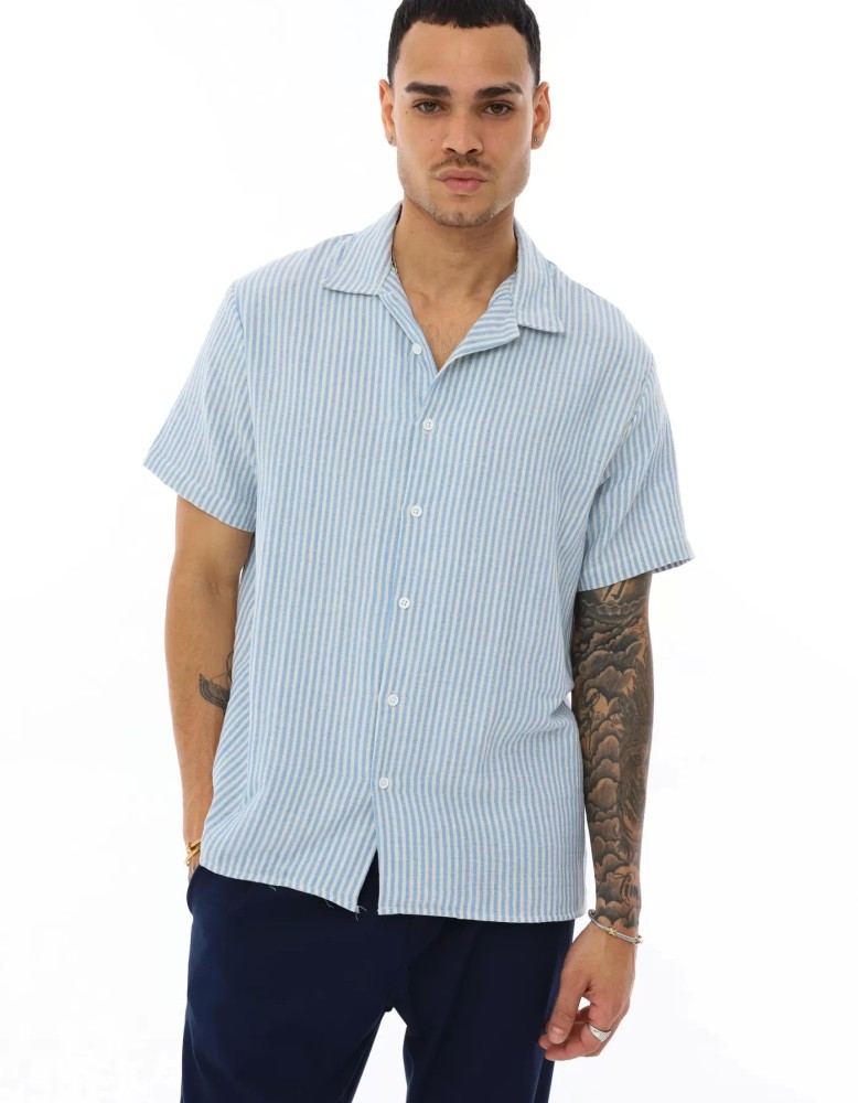 OVERSIZE KALIN ÇİZGİLİ KISA KOLLU GÖMLEK OVERSIZE KALIN ÇİZGİLİ KISA KOLLU GÖMLEK