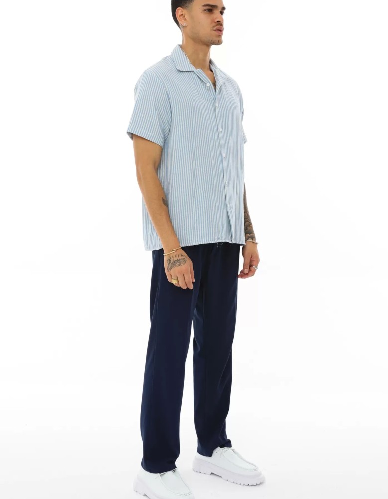 OVERSIZE KALIN ÇİZGİLİ KISA KOLLU GÖMLEK OVERSIZE KALIN ÇİZGİLİ KISA KOLLU GÖMLEK