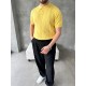 Sarı Örgü Desenli Regular Fit Polo Yaka Triko