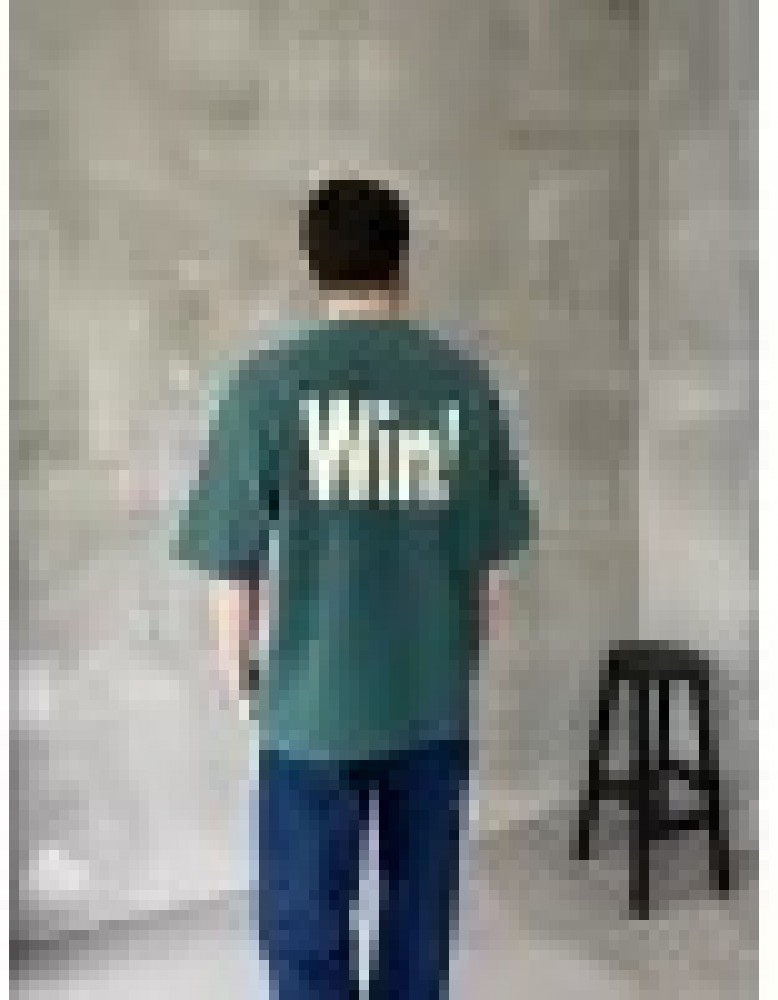 Yeşil Win Nakışlı Yıkamalı Oversize T-Shirt Yeşil Win Nakışlı Yıkamalı Oversize T-Shirt