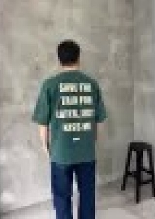 Yeşil Yıkamalı Nakış Detaylı Oversize T-Shirt