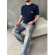 Lacivert Los Angeles Nakışlı Triko T-Shirt