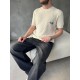 Krem Los Angeles Nakışlı Triko T-Shirt