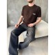 Kahve Los Angeles Nakışlı Triko T-Shirt Kahve Los Angeles Nakışlı Triko T-Shirt